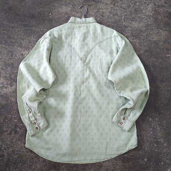 Ryan Michael Pearl Snap Western Shirt Mens XL Green Long Sleeve Silk Textured - Picture 3 of 8